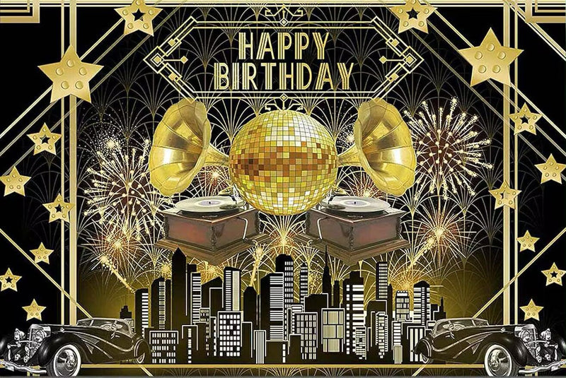 Customize Happy Birthday Photo Backdrop Black Gold Party Photography Backgrounds Banners