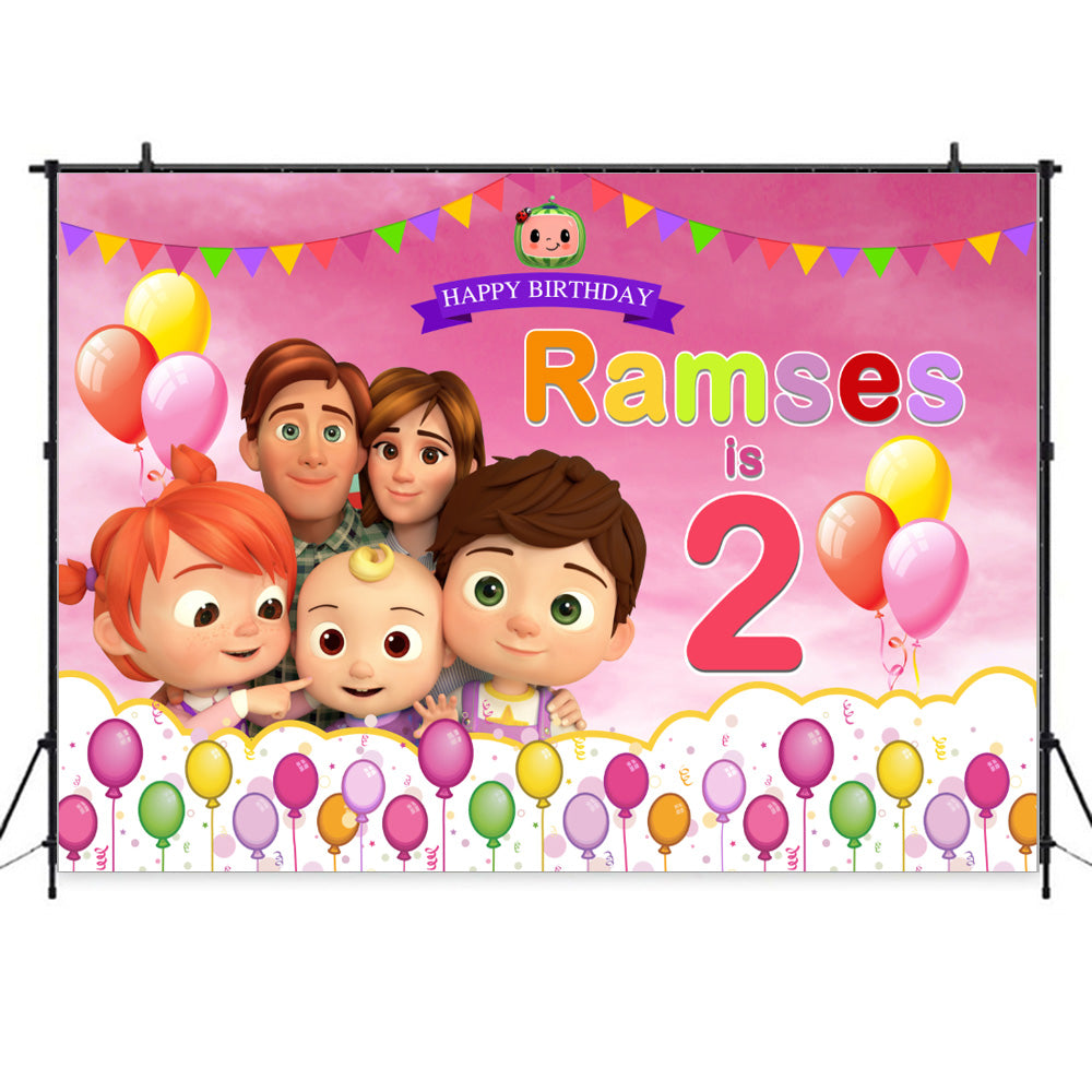 Custom Name Cocomelom Pink Photo Backdrop Banner for Girls