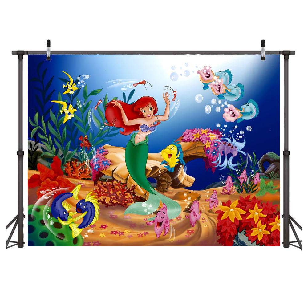 Little Mermaid Birthday Party Photo Backdrop Banner for Girls