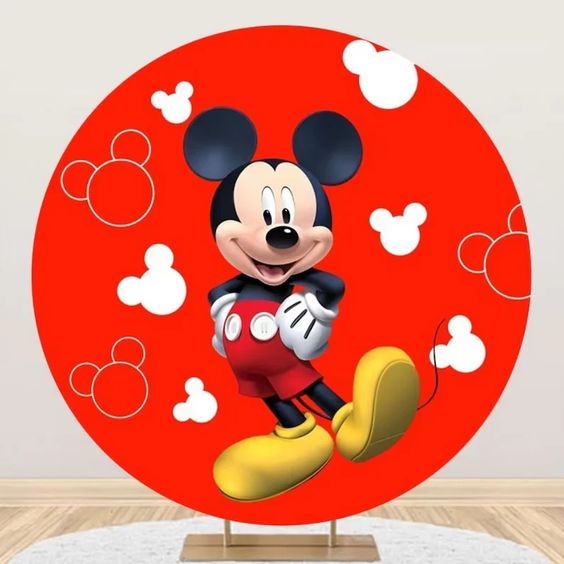 Customize Cartoon Red Round Backdrop Cover Boys Birthday Circle Photo Backgrounds