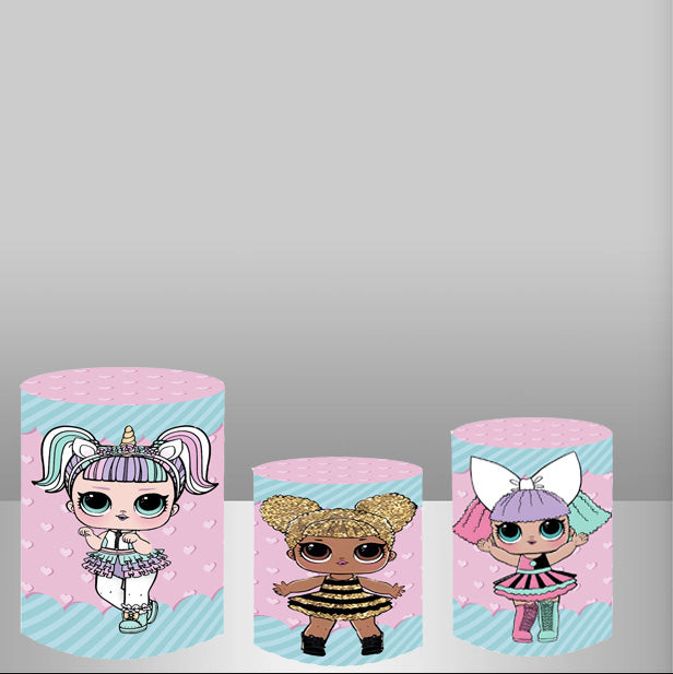 Custom Round Backdrop Cover Girls Birthday Circle Background Cylinder Plinth Covers
