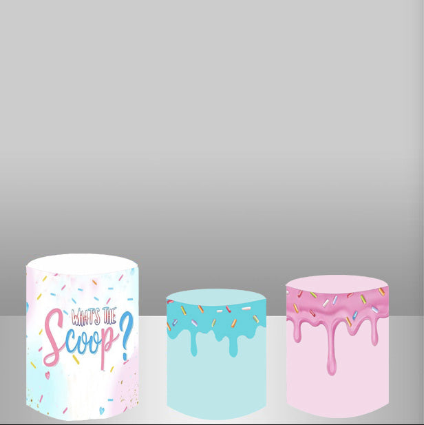 Custom Donuts Ice Cream Round Backdrops Cover Girls Birthday Party Circle Background Covers Cylinder Plinth Covers