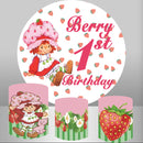 Strawberry Shortcake Round Backdrop Girls Birthday Circle Background Cylinder Plinth Covers