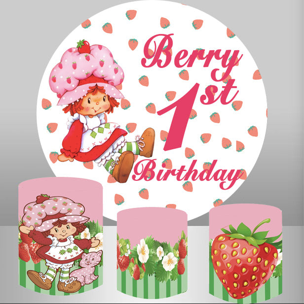 Strawberry Shortcake Round Backdrop Girls Birthday Circle Background Cylinder Plinth Covers