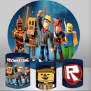 Roblox Round Backdrops Kids Birthday Party Circle Background Robots Game Birthday Covers Cylinder Plinth Covers