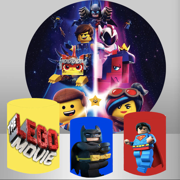 Customize The Lego Movie Round Backdrop Kids Birthday Party Circle Background Cylinder Plinth Covers 