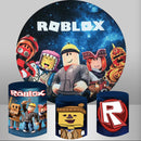 Customize Roblox Round Backdrops Kids Birthday Party Circle Background Robots Game Birthday Covers Cylinder Plinth Covers