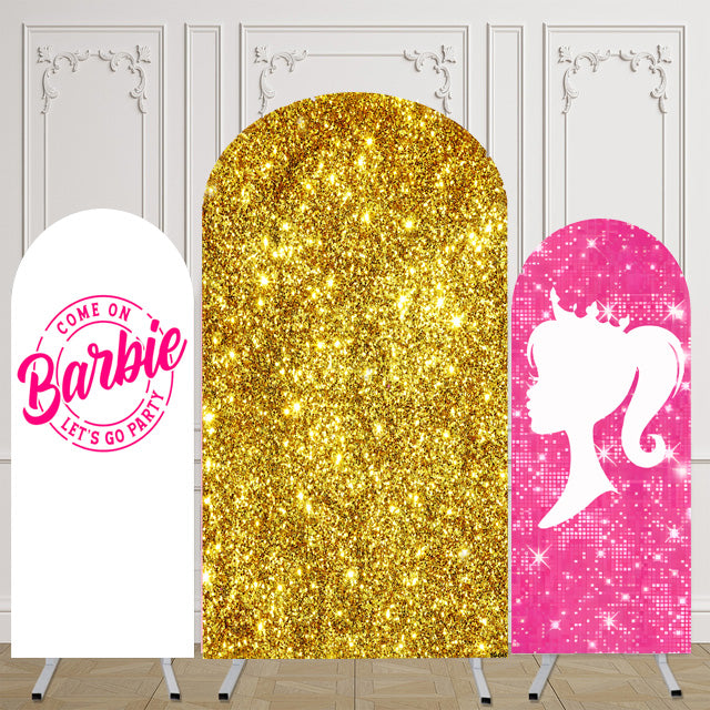 Customize Size Barbie Photo Background Pink Golden Girls Birthday Party Cover Theme Arch Background Double Side Elastic Covers