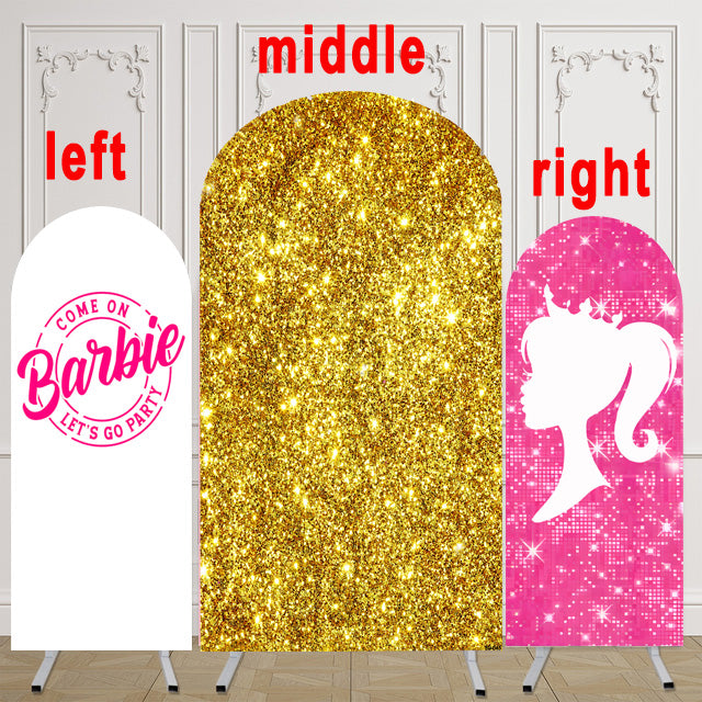 Customize Size Barbie Photo Background Pink Golden Girls Birthday Party Cover Theme Arch Background Double Side Elastic Covers