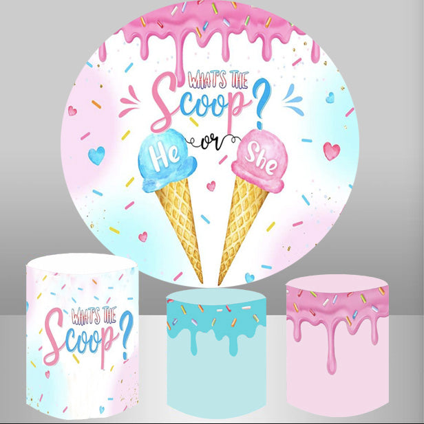 Custom Donuts Ice Cream Round Backdrops Cover Girls Birthday Party Circle Background Covers Cylinder Plinth Covers