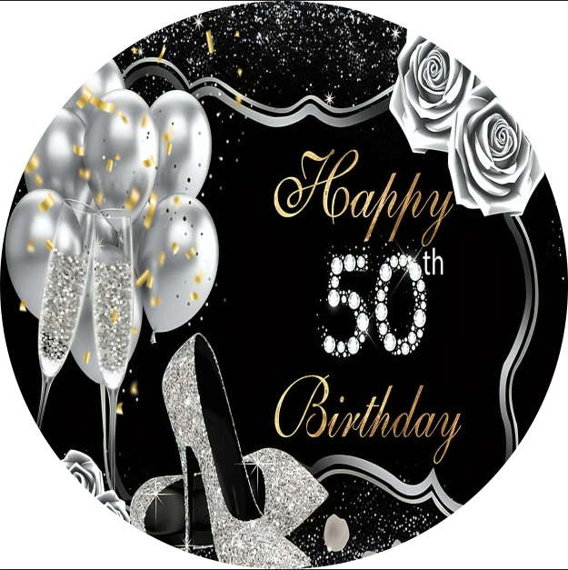 Customize Name 50th Birthday Party Photo Backdrop Cover Round Backdrop Party Circle Background Covers