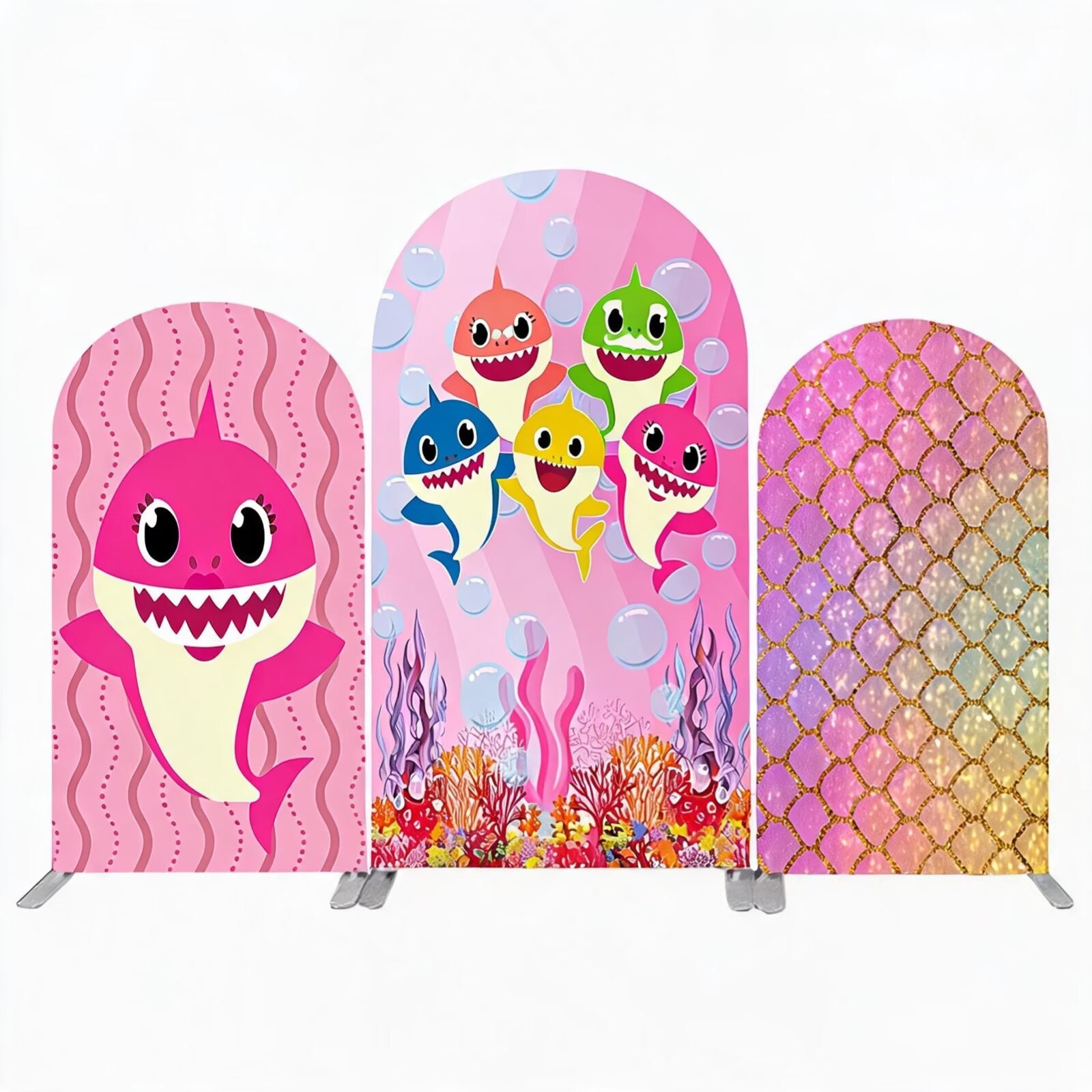 Custom Baby Shark Arch Backdrop Cover for Girl Double Sides Elastic Covers