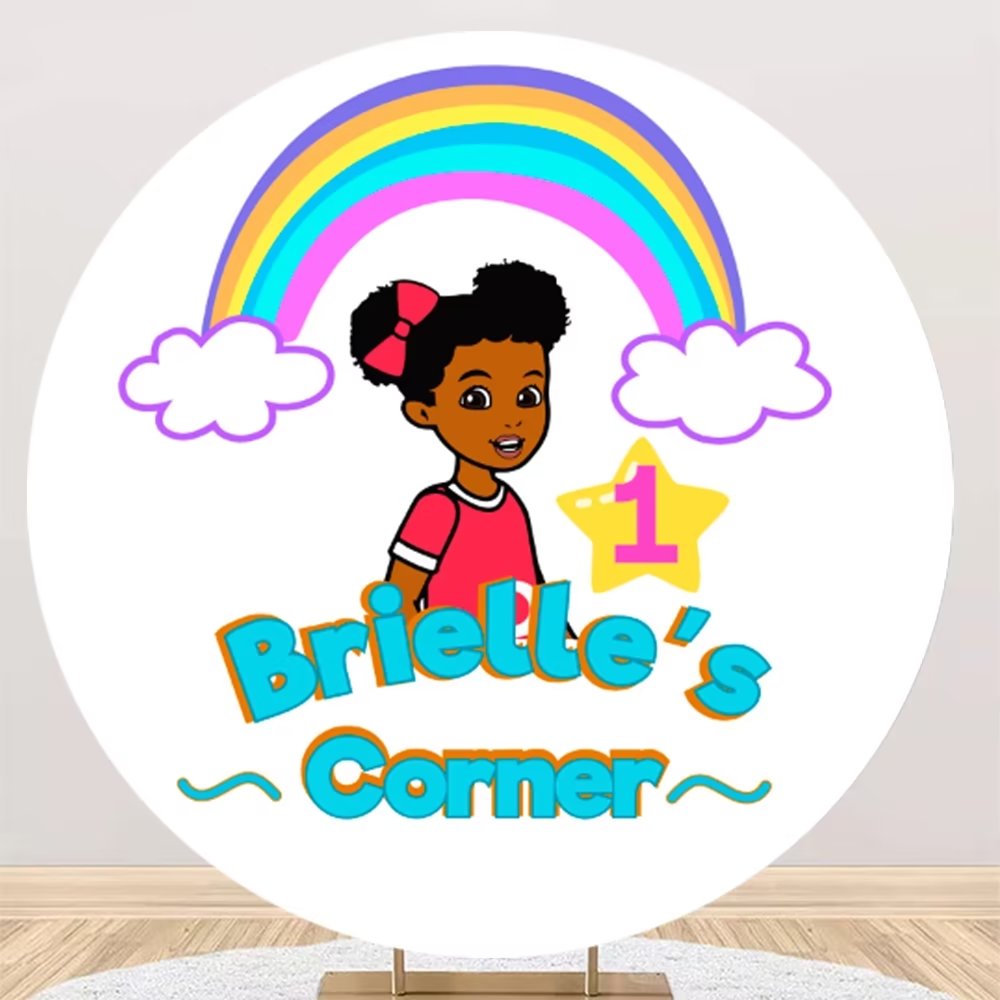 Customize Gracie__ Corner Birthday Round Backdrop Cartoon Rainbow Elastic Backdrop Cover Photo Studio