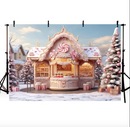 Photography Background Winter Christmas Candy Store House Snow Xmas Tree Kid Family Portrait Decor Backdrop Photo Studi