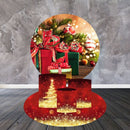 Customize Merry Christmas Circle Round Backdrop Winter Snow Party Background Birthday Decorations Cylinder Plinth Pillar Covers