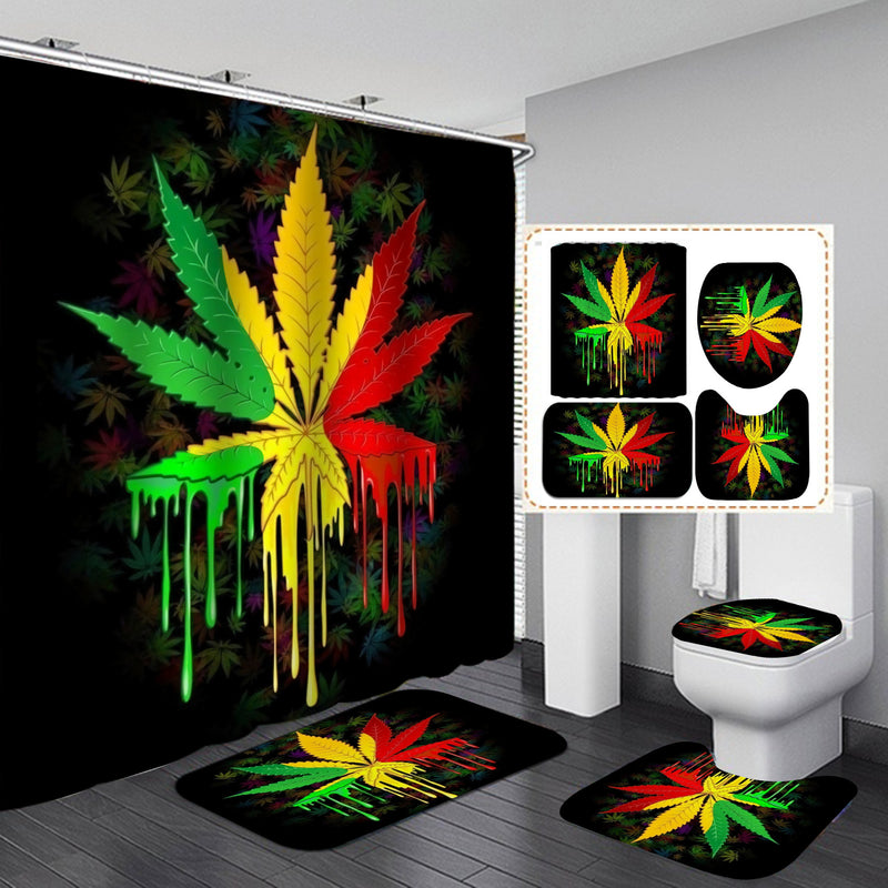 Maple Leaf Print Shower Curtain Set Bathroom Bathing Screen Anti-slip Toilet Lid Cover Carpet Rugs Home Decor