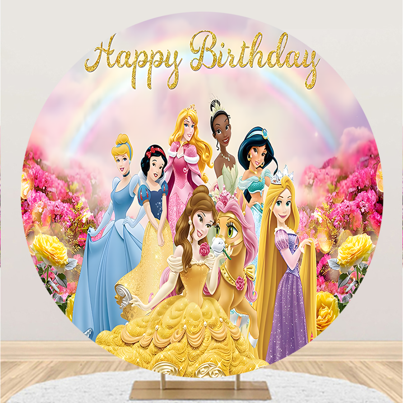 Décors de fond de fête de princesse, toile de fond ronde pour Photo de cercle d'anniversaire de filles 