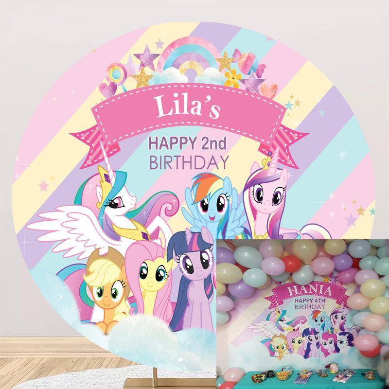 Personalize Name My Little Pony Round Backdrop Girls Birthday Party Decor Cylinder Plinth Covers