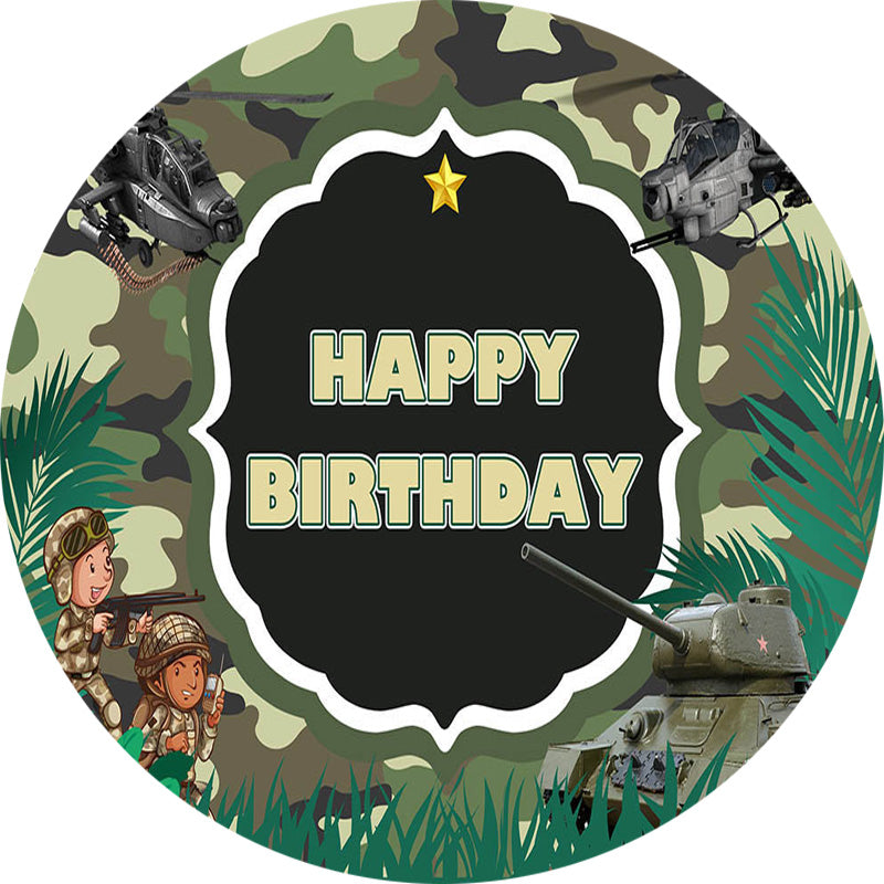 Army Sign Round Backdrops Fighter Tank Boy's Birthday Party Circle Background Boys Cake Party Table Banner Covers