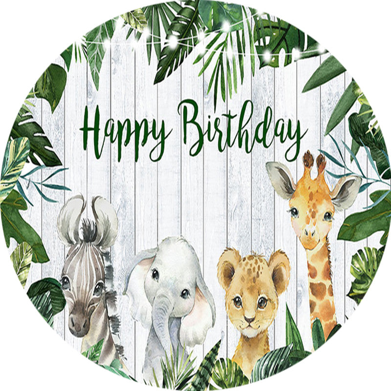 Animals Round Backdrops Jungle Safari Birthday Party Circle Background Elephant Giraffe Cake Party Table Banner Covers