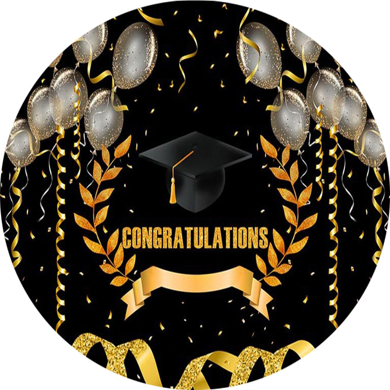 Graduation Round Backdrops School Graduate Balloons Black Golden Party ...