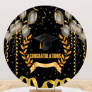 Graduation Round Backdrops School Graduate Balloons Black Golden Party Circle Background Cake Party Table Banner Covers