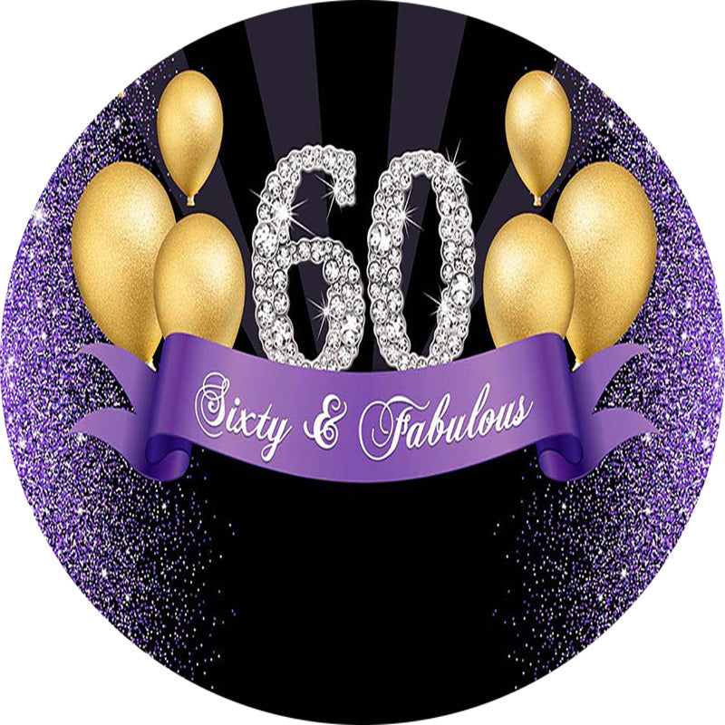 Purple 60th Birthday Round Backdrops Balloons Golden Party Circle Background Women Cake Party Table Banner Covers