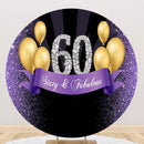 Purple 60th Birthday Round Backdrops Balloons Golden Party Circle Background Women Cake Party Table Banner Covers