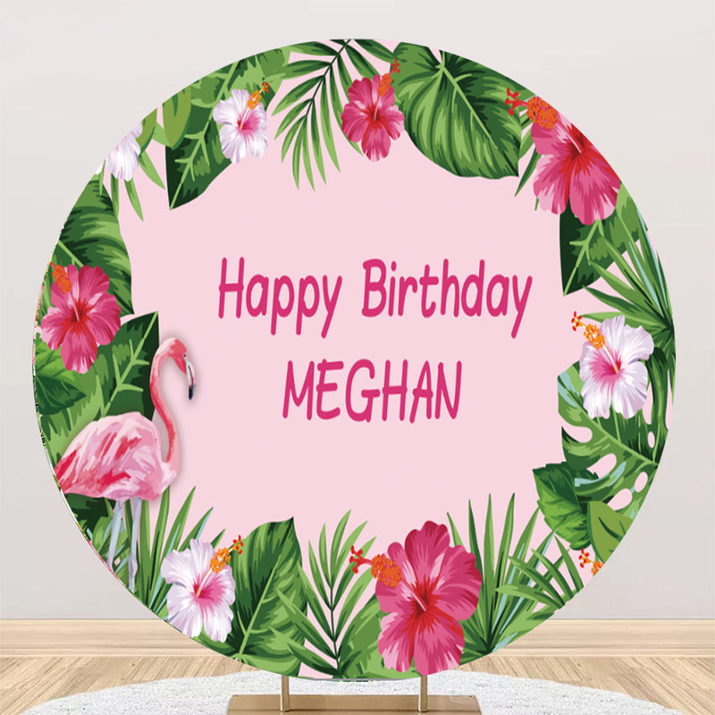 Personalize Flamingo Round Backdrops Summer Aloha Party Circle Background Tropical Pink Flamingo Cake Party Table Banner Covers