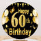 60th Birthday Round Backdrop Black Golden Men's Birthday Party Circle Background Balloons Table Banner Covers