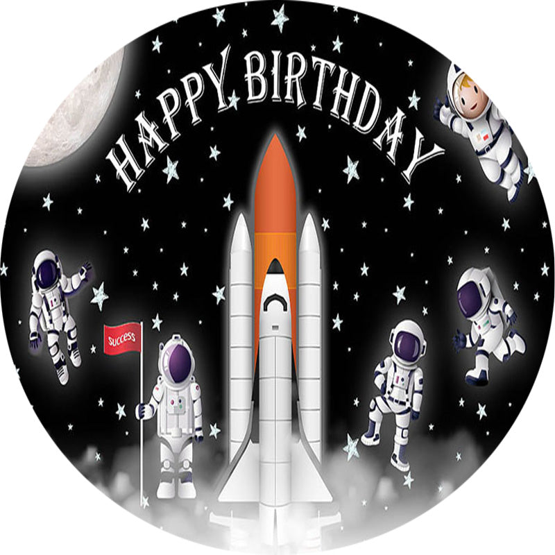 Rocket Astronaut Round Backdrop Boys Birthday Party Circle Background Table Banner Covers