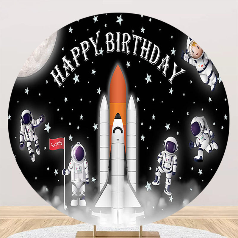 Rocket Astronaut Round Backdrop Boys Birthday Party Circle Background Table Banner Covers