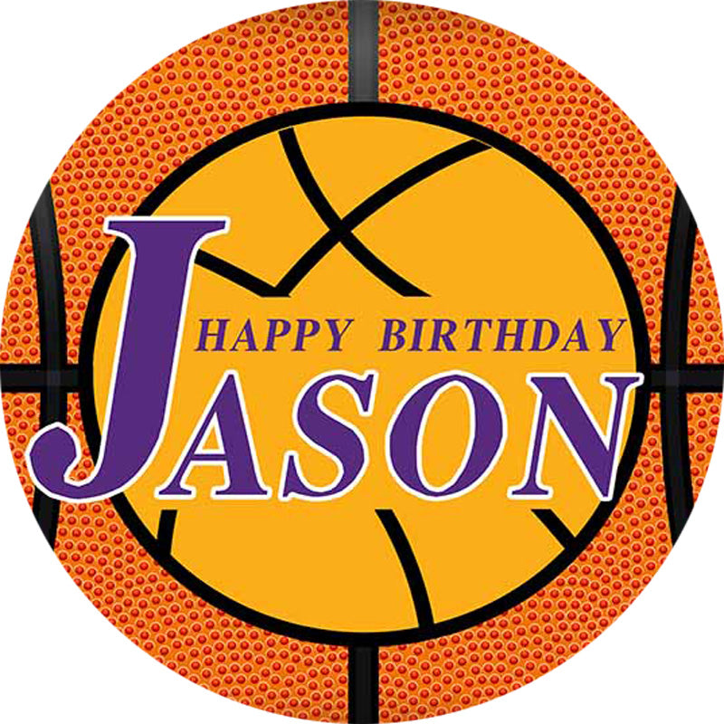 Custom Name Happy Birthday Round Backdrop Basketball Boy Birthday Party Circle Background Table Banner Covers