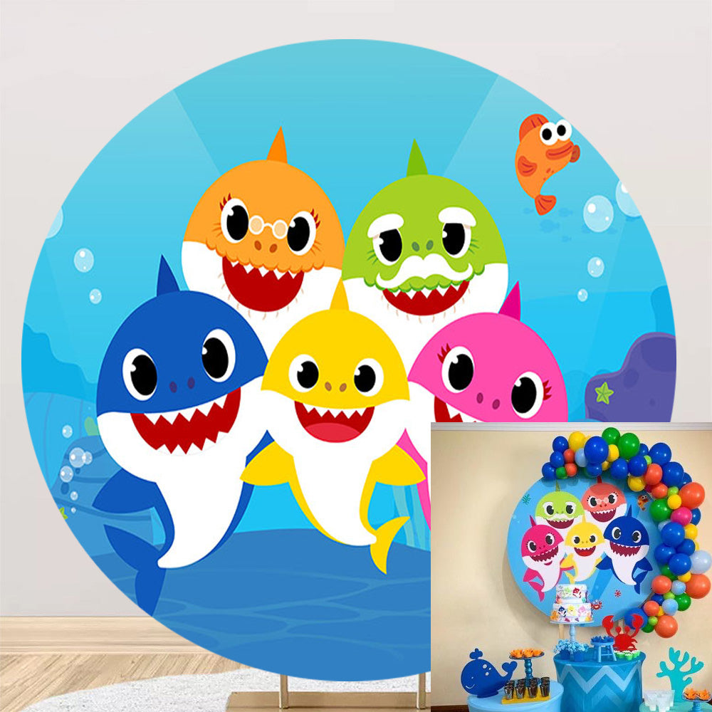 Custom Baby Shark Circle Photo Backdrop Cylinder Plinth Covers