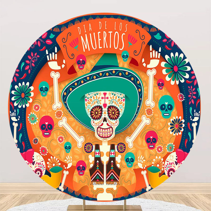Dia DE Los Muertos Round Backdrop Kids Party Circle Background Table Banner Covers