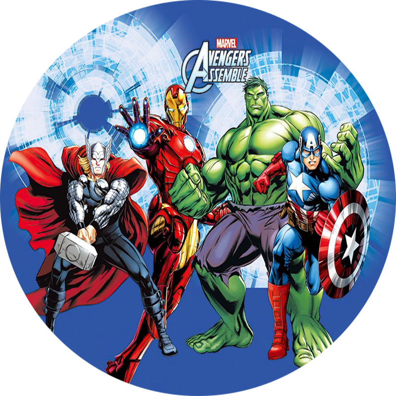 Marvel Avengers Round Backdrop Hulk Iron Man Kids Birthday Party Circle Background Table Banner Covers
