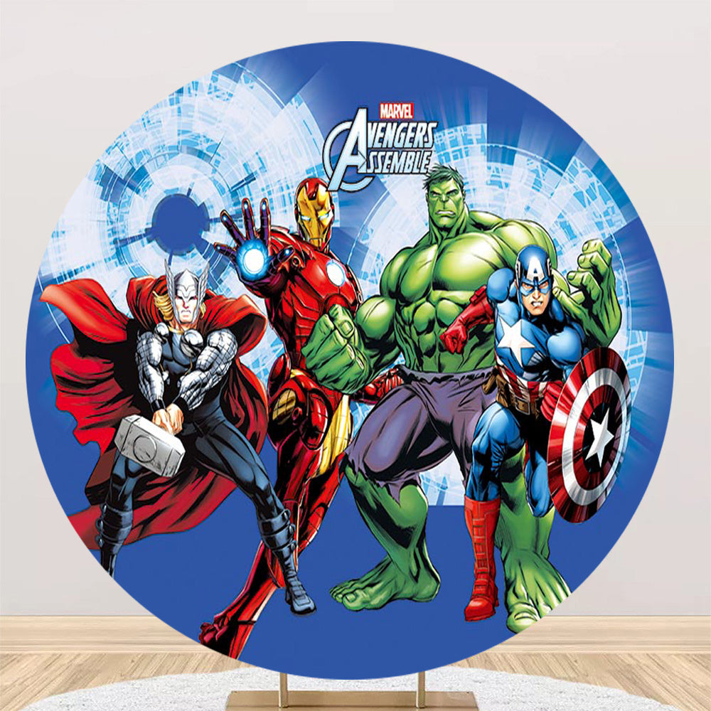 Marvel Avengers Round Backdrop Hulk Iron Man Kids Birthday Party Circle Background Table Banner Covers