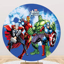 Marvel Round Backdrop Avengers Hulk Iron Man Boys Birthday Party Circle Background Cylinder Plinth Covers