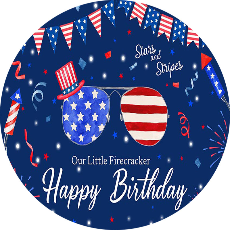 Personalize Photography Background American Flag Round Kids Boys Birthday Party Elastic Cover Photo Backdrop Studio