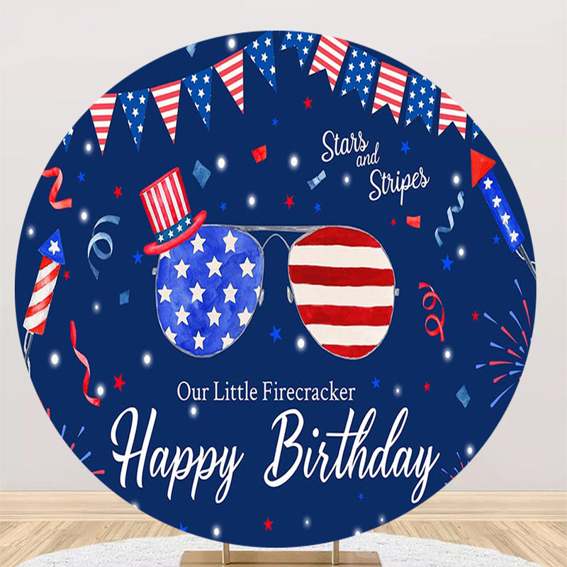 Personalize Photography Background American Flag Round Kids Boys Birthday Party Elastic Cover Photo Backdrop Studio