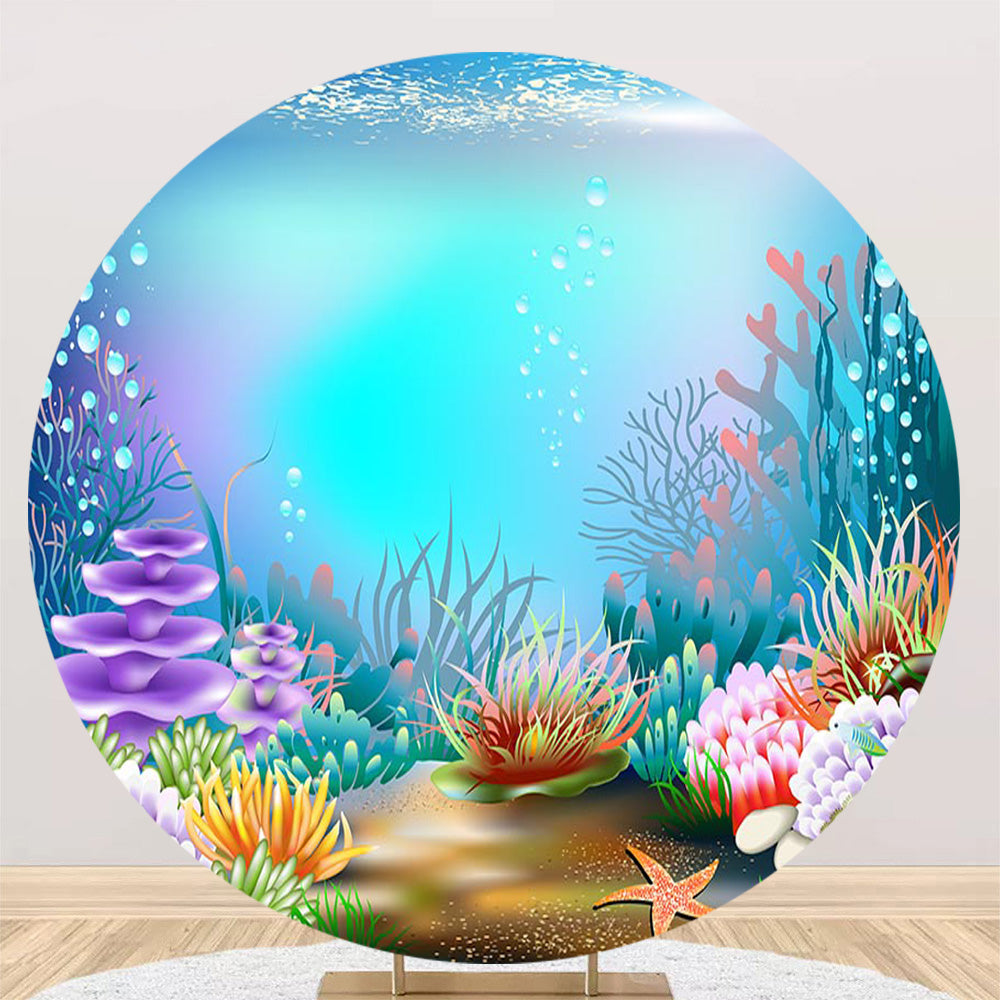 Mermaid Photography Background Summer Beach Ocean Round Girls Birthday Party Elastic Cover Photo Backdrop Studio