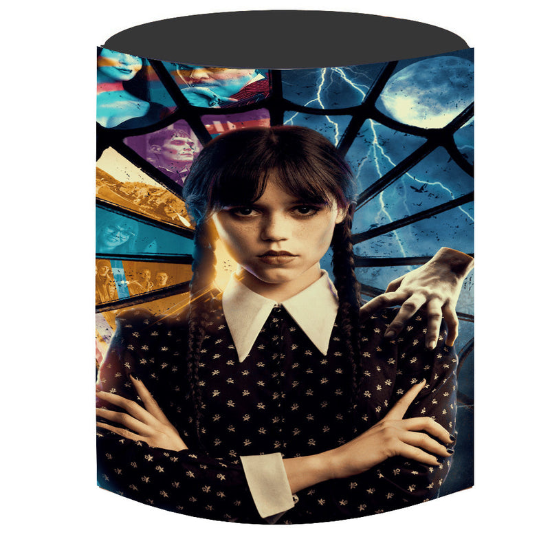 Wednesday Addams Round Covers Backdrops Kids Birthday Party Wednsday Adamas Redondo Circle Background Birthday Cylinder Plinth Covers