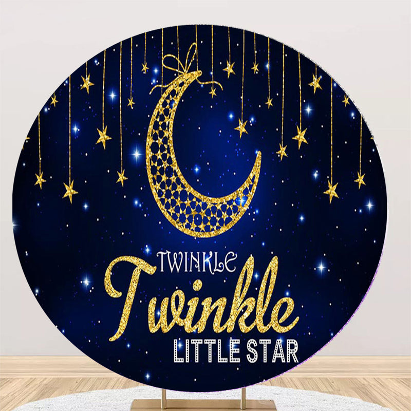 Twinkle Twinkle Little Star Photography Background Navy Blue Round Kids Birthday Party Elastic Cover Photo Backdrop Studio