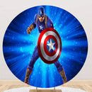 Captain America Photography Background Marvel Round Boys Birthday Party Elastic Cover Photo Backdrop Studio