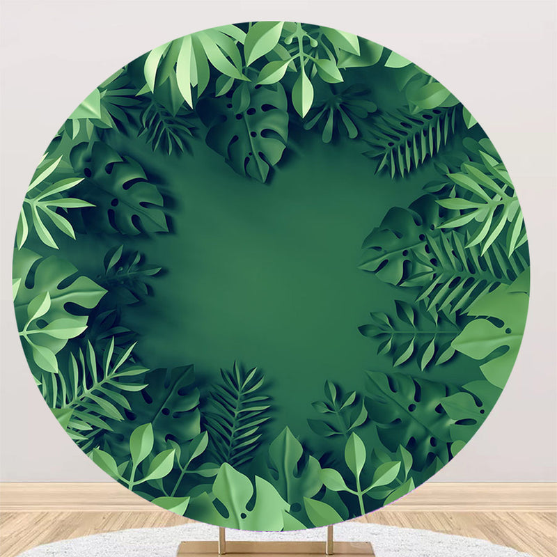 Green Leaf Photography Background Jungle Safari Round Boys Birthday Party Elastic Cover Photo Backdrop Studio