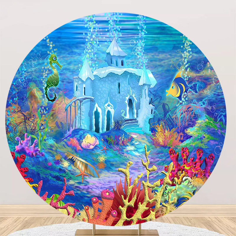 The Underwater World Mermaid Photography Background Ocean Round Girls Birthday Party Elastic Cover Photo Backdrop Studio