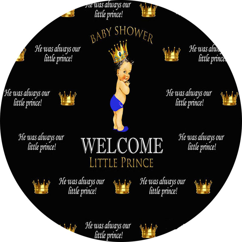 Little Prince Round Backdrop Black Golden Boys Baby Shower Party Decor Circle Cake Table Background