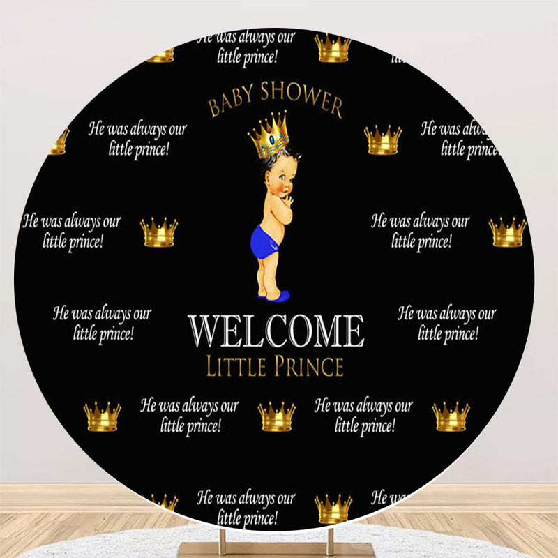 Little Prince Round Backdrop Black Golden Boys Baby Shower Party Decor Circle Cake Table Background