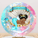 Customize Glitter Shell Newborn Round Backdrop The Little Princess Girls Baby Shower Birthday Party Decor Circle Cake Table Background