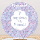 Customize Little Mermaid Round Backdrop Princess Girls Baby Shower Birthday Party Decor Fish Scales Circle Cake Table Background